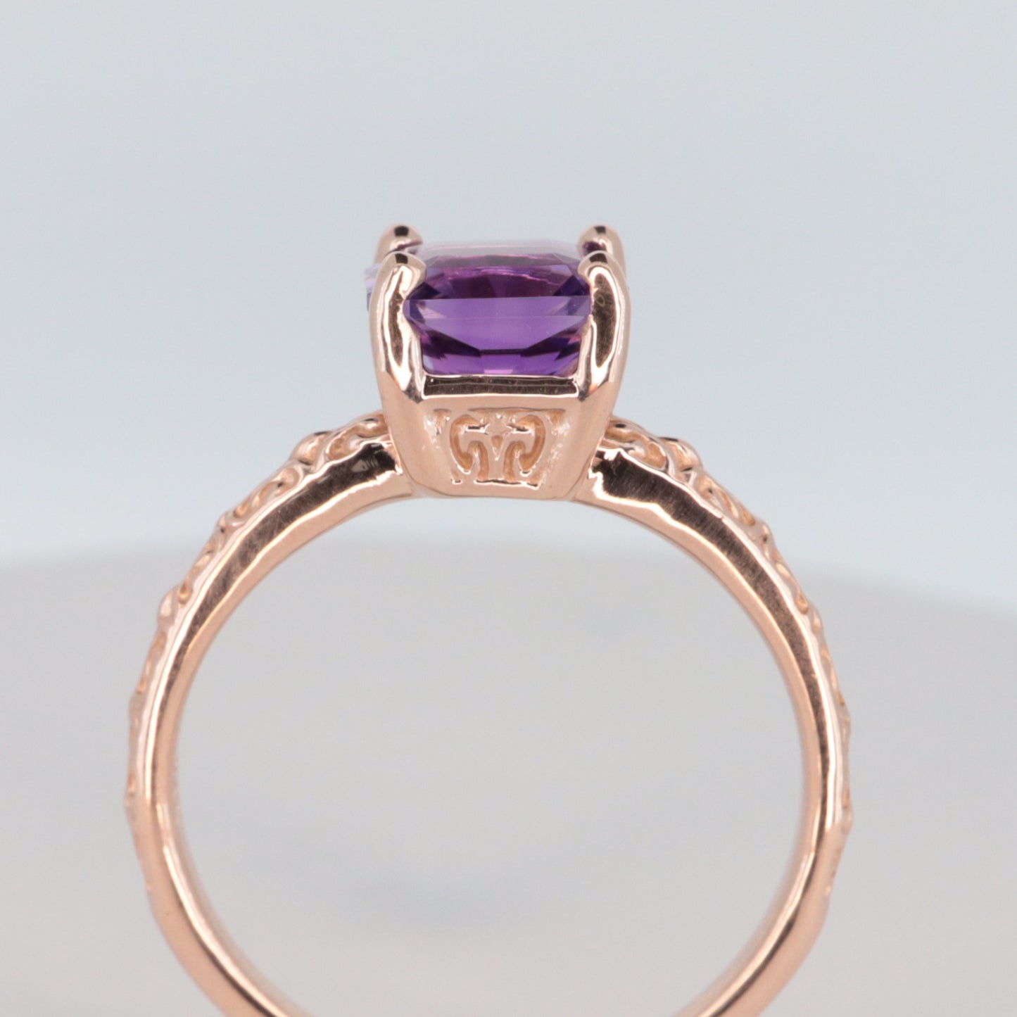 Radiant 14K Rose Gold Amethyst Square Emerald Cut Ring