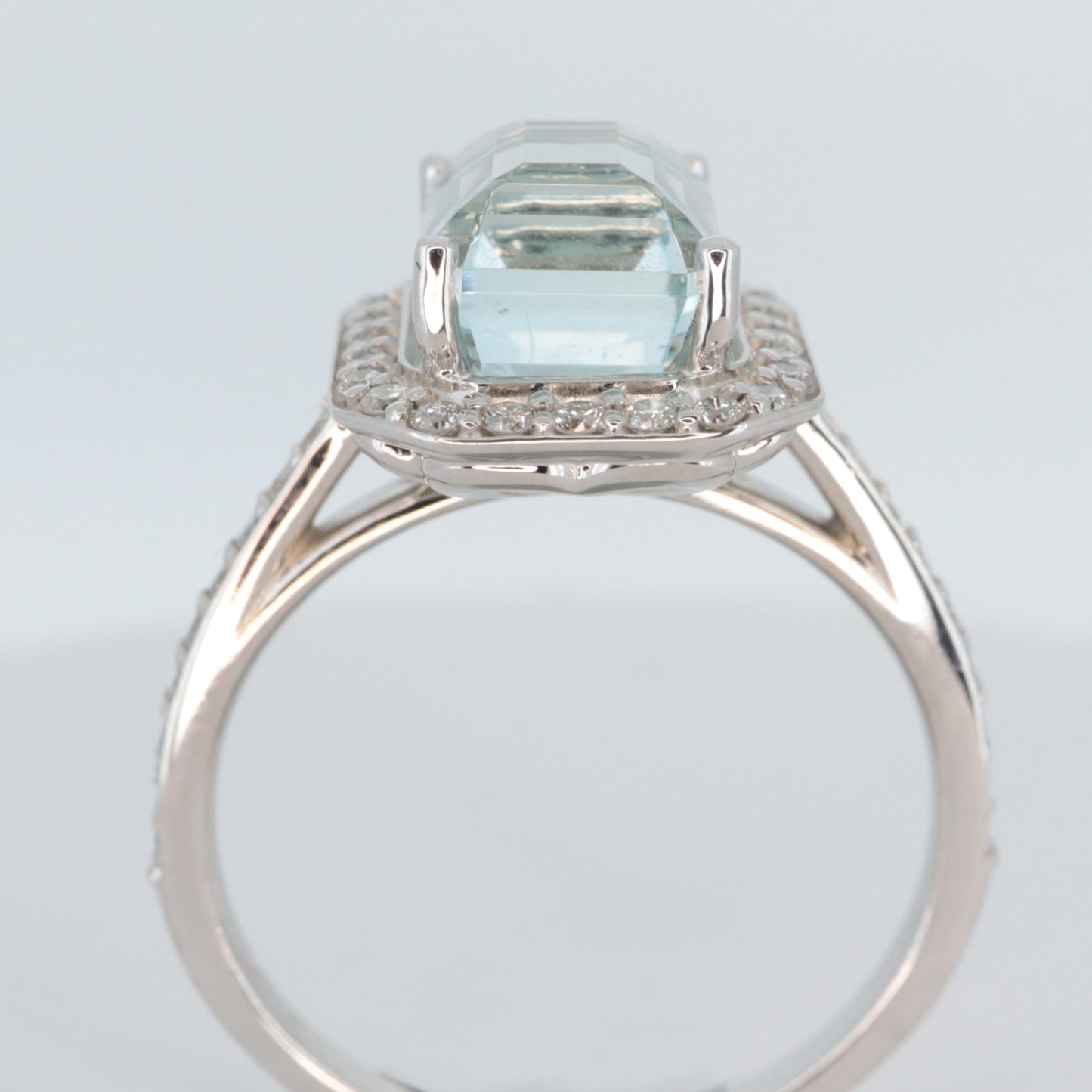 Aquamarine with diamond halo  14K White Gold Ring