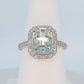 Aquamarine with diamond halo  14K White Gold Ring