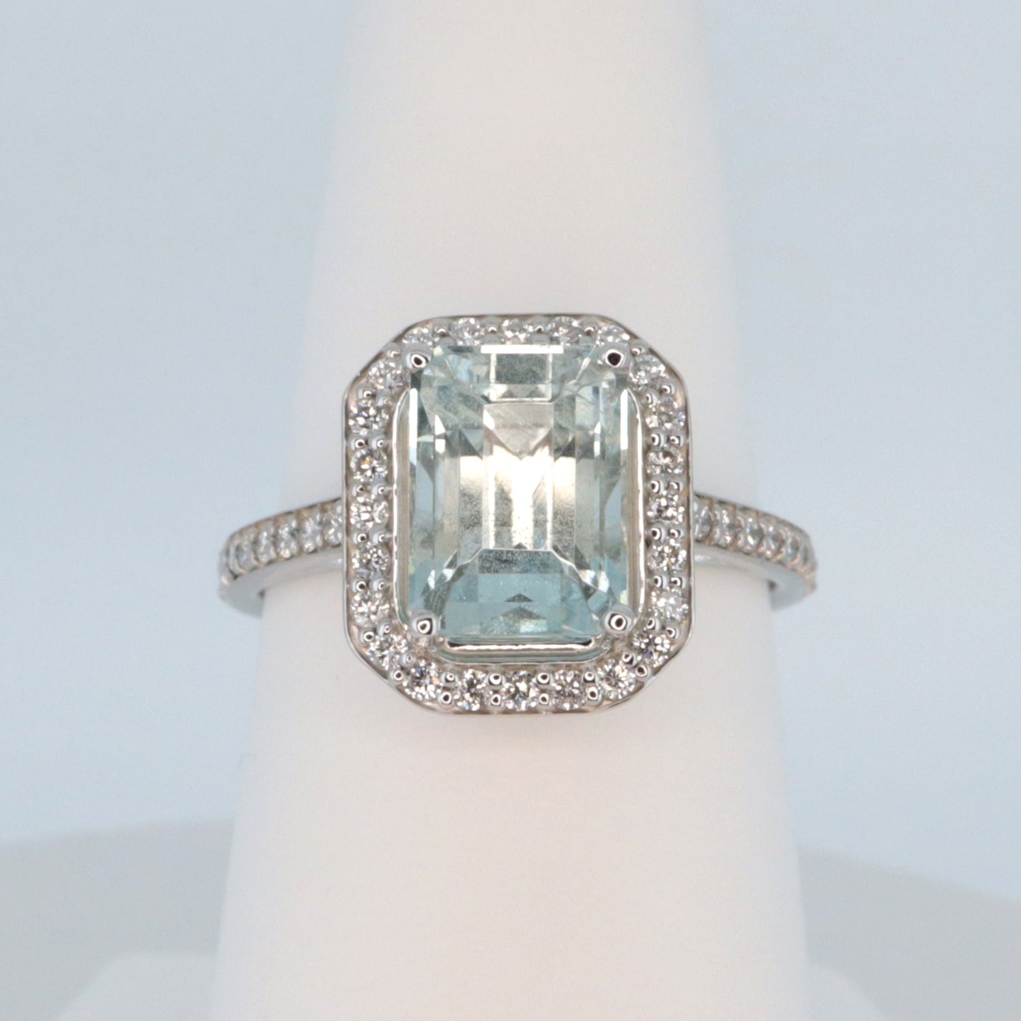 Aquamarine with diamond halo  14K White Gold Ring