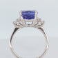 Certified 4.47ct Tanzanite with 6 diamonds/ 14KWG ring/ Size 7