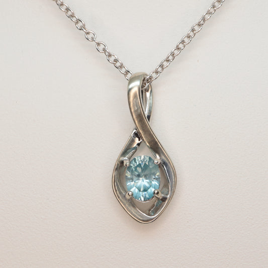 Blue Zircon necklace/ 14k White Gold
